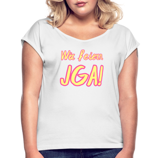 T-Shirt "Wir feiern JGA!" gelb-rosa - weiß