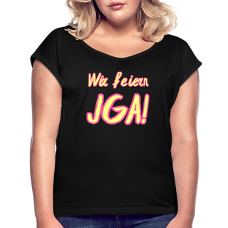 T-Shirt "Wir feiern JGA!" gelb-rosa - Schwarz