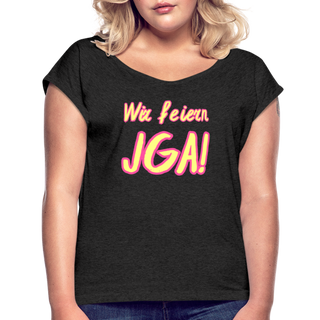 T-Shirt "Wir feiern JGA!" gelb-rosa - Schwarz meliert
