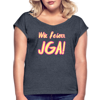 T-Shirt "Wir feiern JGA!" gelb-rosa - Navy meliert