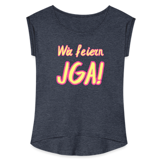 T-Shirt "Wir feiern JGA!" gelb-rosa - Navy meliert