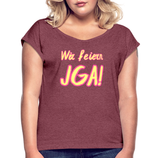 T-Shirt "Wir feiern JGA!" gelb-rosa - Bordeauxrot meliert