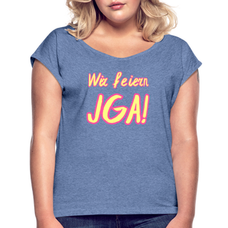 T-Shirt "Wir feiern JGA!" gelb-rosa - Denim meliert