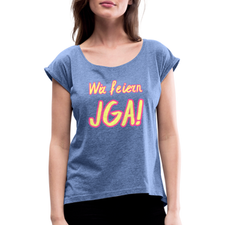 T-Shirt "Wir feiern JGA!" gelb-rosa - Denim meliert