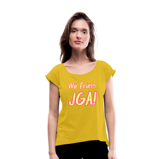 T-Shirt "Wir feiern JGA!" gelb-rosa - Senfgelb