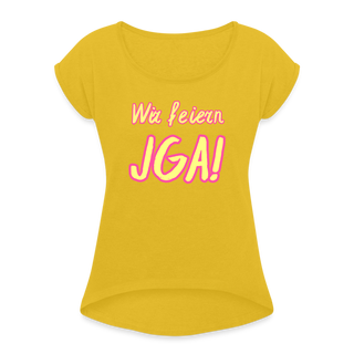 T-Shirt "Wir feiern JGA!" gelb-rosa - Senfgelb