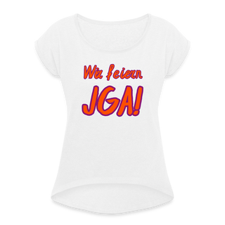 T-Shirt "Wir feiern JGA!" orange-violett - weiß