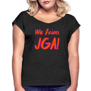 T-Shirt "Wir feiern JGA!" orange-violett - Schwarz meliert