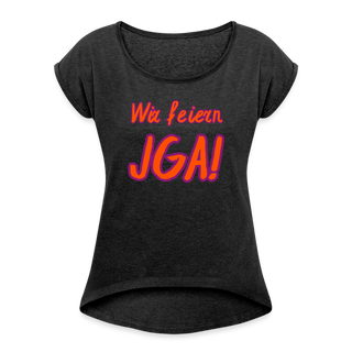 T-Shirt "Wir feiern JGA!" orange-violett - Schwarz meliert