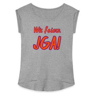 T-Shirt "Wir feiern JGA!" orange-violett - Grau meliert