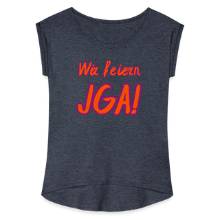 T-Shirt "Wir feiern JGA!" orange-violett - Navy meliert