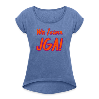 T-Shirt "Wir feiern JGA!" orange-violett - Denim meliert