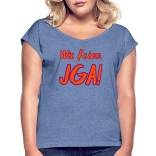 T-Shirt "Wir feiern JGA!" orange-violett - Denim meliert