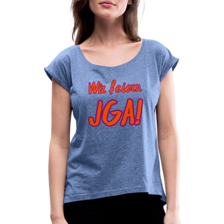 T-Shirt "Wir feiern JGA!" orange-violett - Denim meliert