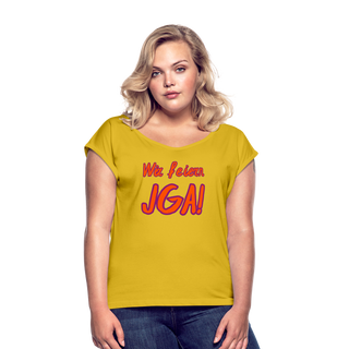 T-Shirt "Wir feiern JGA!" orange-violett - Senfgelb