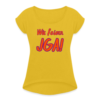 T-Shirt "Wir feiern JGA!" orange-violett - Senfgelb