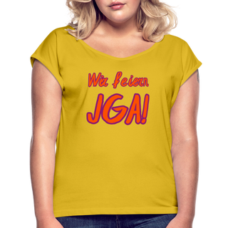 T-Shirt "Wir feiern JGA!" orange-violett - Senfgelb