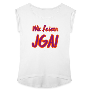 T-Shirt "Wir feiern JGA!" violett-orange - weiß
