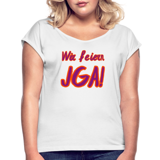 T-Shirt "Wir feiern JGA!" violett-orange - weiß