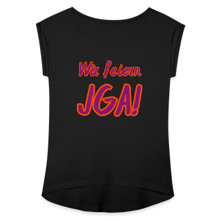 T-Shirt "Wir feiern JGA!" violett-orange - Schwarz
