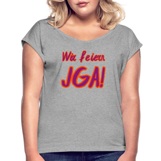 T-Shirt "Wir feiern JGA!" violett-orange - Grau meliert