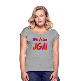 T-Shirt "Wir feiern JGA!" violett-orange - Grau meliert