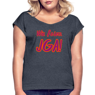 T-Shirt "Wir feiern JGA!" violett-orange - Navy meliert