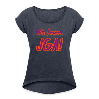 T-Shirt "Wir feiern JGA!" violett-orange - Navy meliert