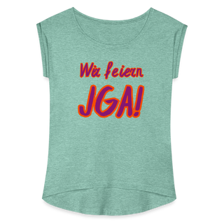 T-Shirt "Wir feiern JGA!" violett-orange - Minze meliert