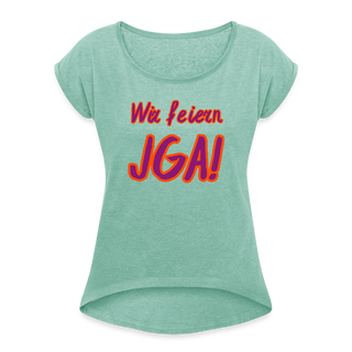 T-Shirt "Wir feiern JGA!" violett-orange - Minze meliert