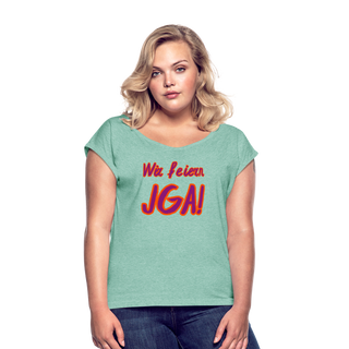 T-Shirt "Wir feiern JGA!" violett-orange - Minze meliert