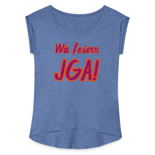 T-Shirt "Wir feiern JGA!" violett-orange - Denim meliert