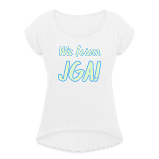 T-Shirt "Wir feiern JGA!" hellgrün-blau - weiß