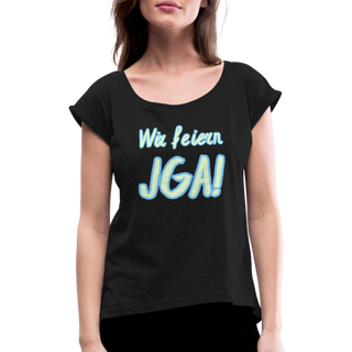 T-Shirt "Wir feiern JGA!" hellgrün-blau - Schwarz