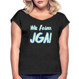 T-Shirt "Wir feiern JGA!" hellgrün-blau - Schwarz meliert