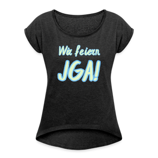 T-Shirt "Wir feiern JGA!" hellgrün-blau - Schwarz meliert