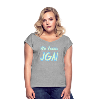 T-Shirt "Wir feiern JGA!" hellgrün-blau - Grau meliert
