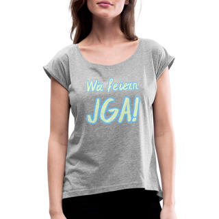 T-Shirt "Wir feiern JGA!" hellgrün-blau - Grau meliert