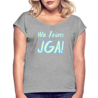 T-Shirt "Wir feiern JGA!" hellgrün-blau - Grau meliert