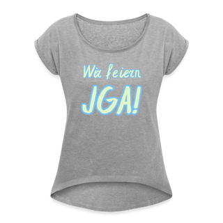 T-Shirt "Wir feiern JGA!" hellgrün-blau - Grau meliert
