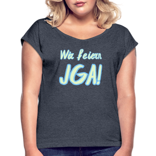 T-Shirt "Wir feiern JGA!" hellgrün-blau - Navy meliert