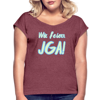T-Shirt "Wir feiern JGA!" hellgrün-blau - Bordeauxrot meliert