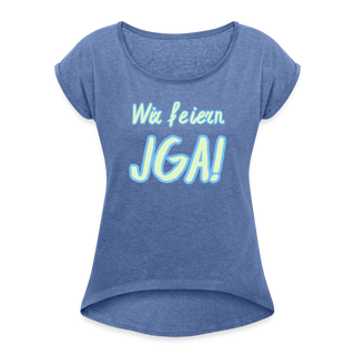 T-Shirt "Wir feiern JGA!" hellgrün-blau - Denim meliert