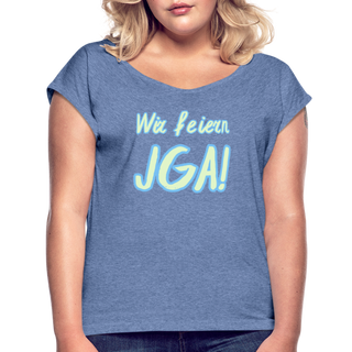 T-Shirt "Wir feiern JGA!" hellgrün-blau - Denim meliert