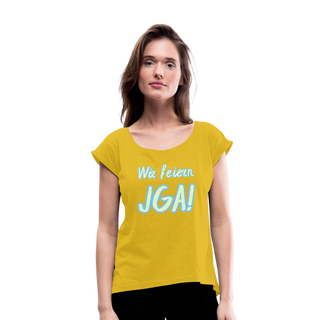 T-Shirt "Wir feiern JGA!" hellgrün-blau - Senfgelb