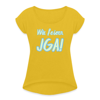T-Shirt "Wir feiern JGA!" hellgrün-blau - Senfgelb