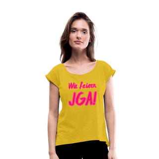 T-Shirt "Wir feiern JGA!" rosa-pink - Senfgelb