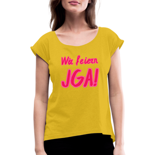 T-Shirt "Wir feiern JGA!" rosa-pink - Senfgelb