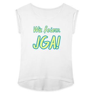 T-Shirt "Wir feiern JGA!" gelb-blau - weiß