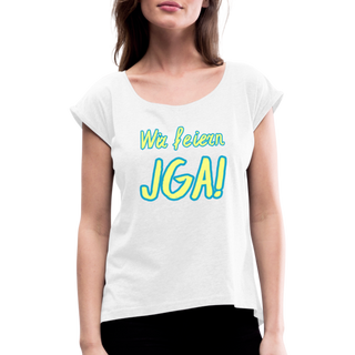 T-Shirt "Wir feiern JGA!" gelb-blau - weiß